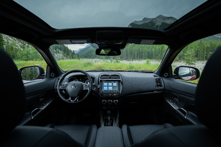 The interior of the RVR as seen from the rear seat looking forward
