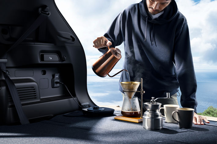 A 120 V power outlet in the Outlander PHEV