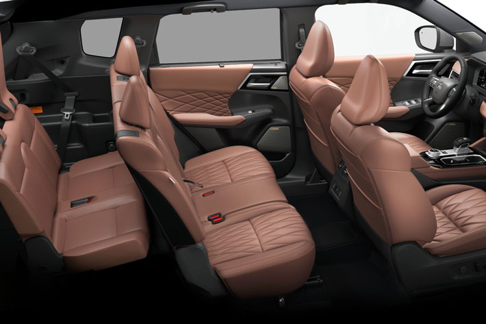 Three rows of seating in the Outlander PHEV as seen from the front of the car