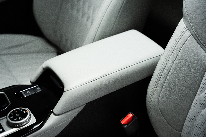 A close-up of the quilted semi‑aniline leather seat fabric in the Outlander PHEV